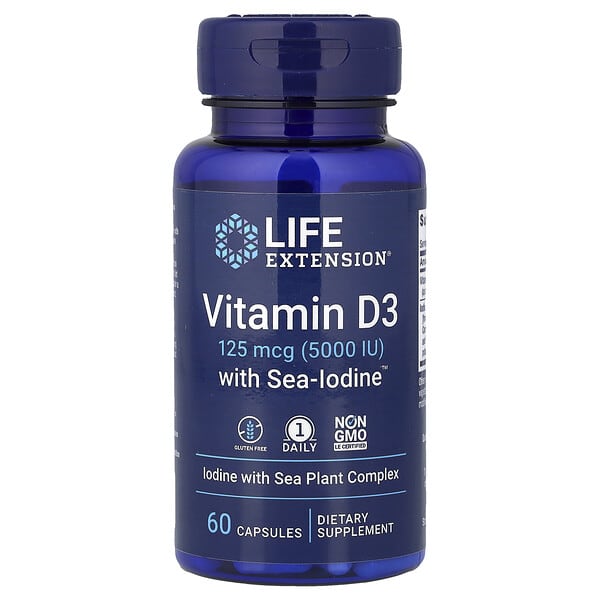 Life Extension, Sea-Iodine™ 함유 비타민D3, 캡슐 60정