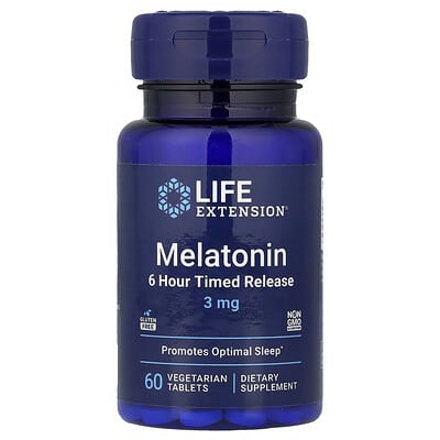 Life Extension, Melatonin, 6 Hour Extended Release, 3 mg, 60 Vegan Tablets