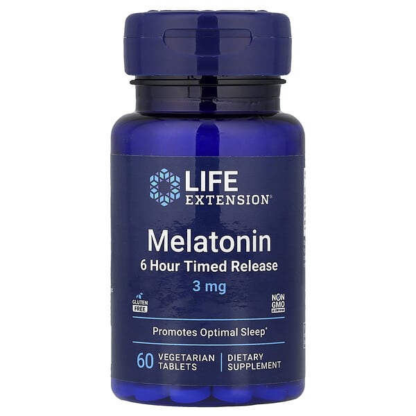 Life Extension, メラトニン、長時間持続放出、3mg、植物性タブレット60粒