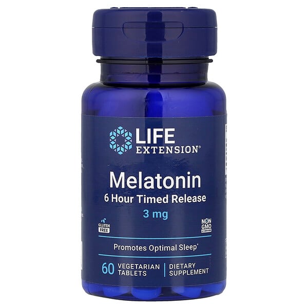 Life Extension, Melatonin, 6 Hour Timed Release, 3 mg, 60 Vegetarian Tablets
