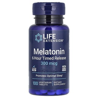 Life Extension, Мелатонин, 6-часовое высвобождение, 300 мкг, 100 растительных таблеток