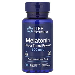 Life Extension, Μελατονίνη, 6 ώρες χρονομετρημένη απελευθέρωση, 300 mcg, 100 χορτοφαγικά δισκία
