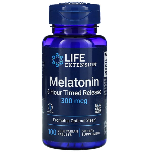 Life Extension, Melatonin, 6 Hour Timed Release, 300 mcg, 100 ...