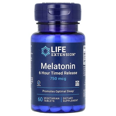 Life Extension, Melatonin, 6 Hour Timed Release, 750 mcg, 60 Vegetarian ...