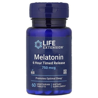 Life Extension, Melatonin, 6 Saatlik Zamanlı Salınım, 750 mcg, 60 Vejetaryen Tablet