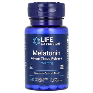 Life Extension, Melatonina de liberación prolongada en 6 horas, 750 mcg, 60 comprimidos vegetales