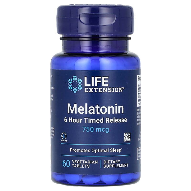 メラトニン、長時間持続放出、750mcg、植物性タブレット60粒