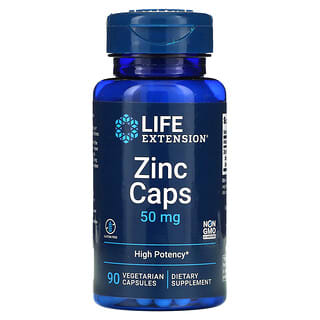 Life Extension‏, Zinc Caps, High Potency, 50 מ"ג, 90 כמוסות צמחיות