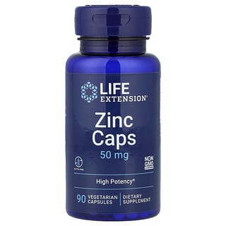 Life Extension, Zinc Caps, високоефективна добавка, 50 мг, 90 вегетаріанських капсул
