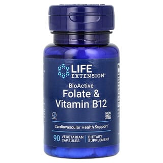 Life Extension, биоактивные фолат и витамин B12, 90 вегетарианских капсул