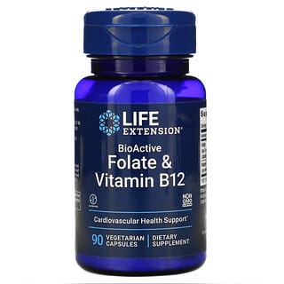 Life Extension, Folato e Vitamina B12 Bioativos, 90 Cápsulas Vegetarianas
