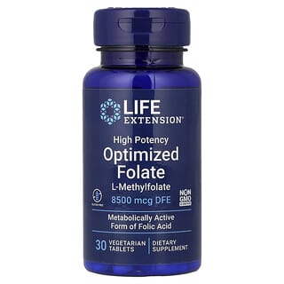 Life Extension, Geoptimaliseerd foliumzuur, hoge dosering, 8500 mcg DFE, 30 vegetarische tabletten