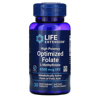 Life Extension, оптимизированный высокоэффективный фолат, 8500 мг пищевого фолатного эквивалента, 30 вегетарианских таблеток