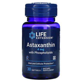 Life Extension, Astaxantina com Fosfolipídios, 4 mg, 30 Cápsulas Softgel