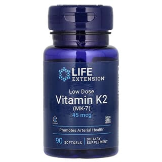Life Extension, Vitamina K2 de Baixa Dosagem (MK-7), 45 mcg, 90 Cápsulas Softgel