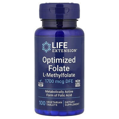 LifeExtension,Optimizētsfolāts,1700mcgDFE,100veģetārāstabletes