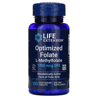 Life Extension, оптимизированный фолат, 1700 мкг DFE, 100 вегетарианских таблеток