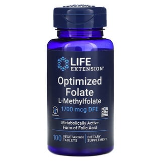 Life Extension, оптимизированный фолат, 1700 мкг DFE, 100 вегетарианских таблеток