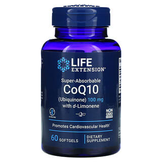 Life Extension, 超吸収性コエンザイムQ10（ユビキノン）、d-リモネン配合、100mg、ソフトジェル60粒