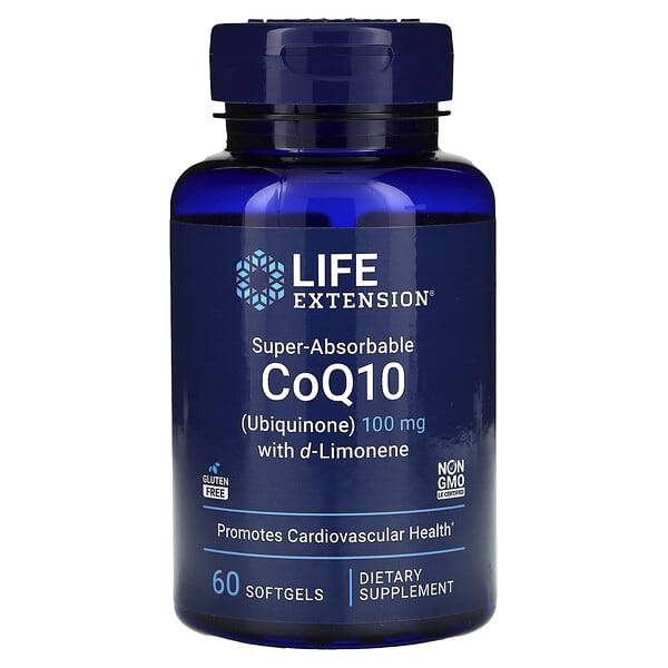 Life Extension, Super-Absorbable CoQ10, Suplemento de CoQ10 superabsorbible (ubiquinona) con D-limoneno, 100 mg, 60 cápsulas blandas