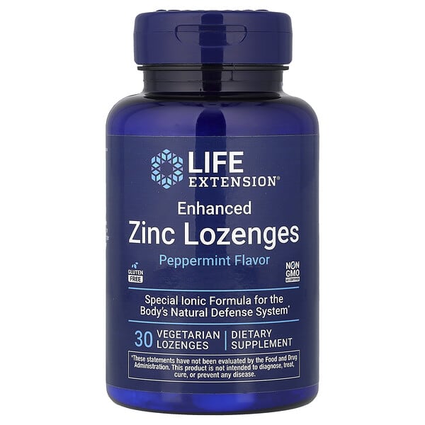 Life Extension, 강화 아연 사탕 정제, 페퍼민트, 식물성 사탕 정제 30정(사정당 18.75mg)