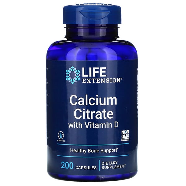 Life Extension, ビタミンD配合クエン酸カルシウム、200粒