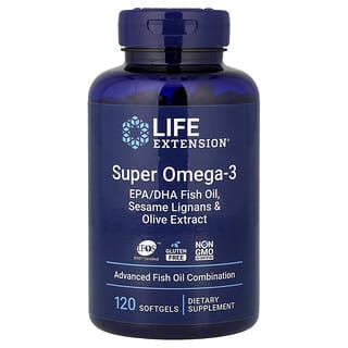 Life Extension, Супер Омега-3, EPA/DHA рибено масло, сусамови лигнани и екстракт от маслина, 120 меки капсули