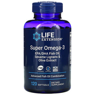 Life Extension, 含芝麻木脂素和橄榄提取物的超级欧米伽-3 EPA/DHA 鱼油，120 粒软凝胶