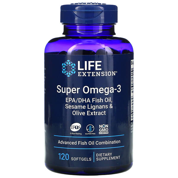 Life Extension, Super Omega-3 EPA/DHA Fish Oil, Sesame Lignans & Olive Extract, 120 Softgels
