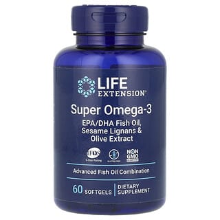 Life Extension, Super Omega-3 EPA/DHA, olio di pesce, lignani di sesamo ed estratto di oliva, 60 capsule molli