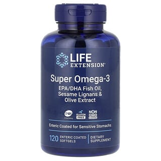 Life Extension, Super Omega-3, рыбий жир с ЭПК и ДГК, 120 капсул, покрытых кишечнорастворимой оболочкой