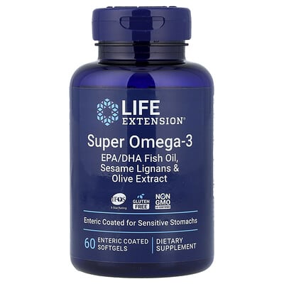 Life Extension, Super Omega 3 EPA/DHA Fish Oil, Sesame Lignans, and Olive Extract, 60 Enteric-Coated Tablets