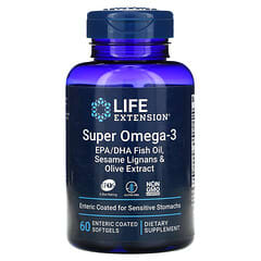 Life Extension, Super Omega-3 EPA/DHA Fish Oil, Sesame Lignans & Olive Extract, 60 Enteric Coated Softgels