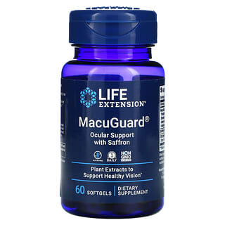 Life Extension, MacuGuard ผลิตภัณฑ์บำรุงสายตาพร้อมหญ้าฝรั่น บรรจุแคปซูลนิ่ม 60 แคปซูล