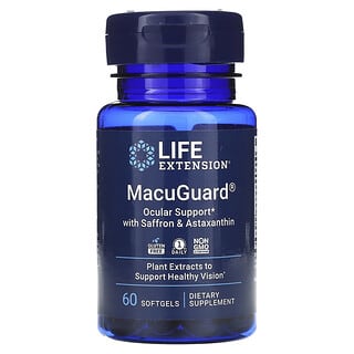 Life Extension, MacuGuard, поддержка зрения с шафраном и астаксантином, 60 капсул