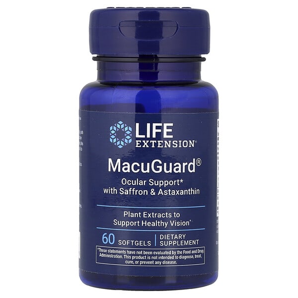 Life Extension, MacuGuard®, 사프란 & 아스타잔틴 함유 안구 보충제, 소프트젤 60정