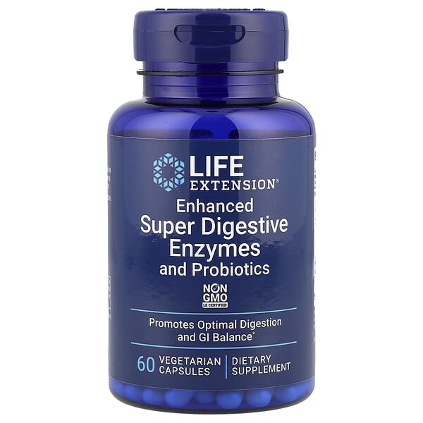 Life Extension, 인헨스드 슈퍼 다이제스티브 엔자임 앤 프로바이오틱스, 베지 캡슐 60정