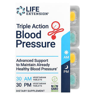 Life Extension, Presión arterial de triple acción, por la mañana y por la noche, paquete de 2 comprimidos, 30 comprimidos vegetales cada uno