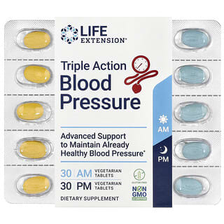 Life Extension, Triple Action Blood Pressure, Blutdruck mit Dreifachwirkung, morgens und abends, 60 pflanzliche Tabletten