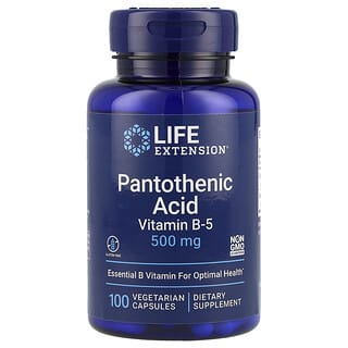Life Extension, Ácido pantoténico, Vitamina B5, 500 mg, 100 cápsulas vegetales