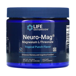 Life Extension, Neuro-Mag، المغنيسيوم ل ثريونات، نكهة شراب الفواكه الاستوائي (البنش)، 3.293 أوقية (93.35 جم)