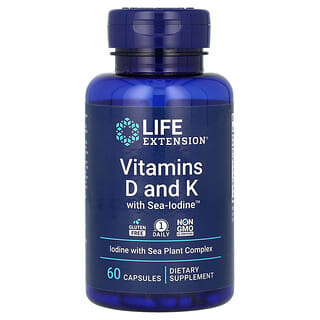 Life Extension, Vitamin D dan K dengan Sea-Iodine (Yodium Laut), 60 Kapsul