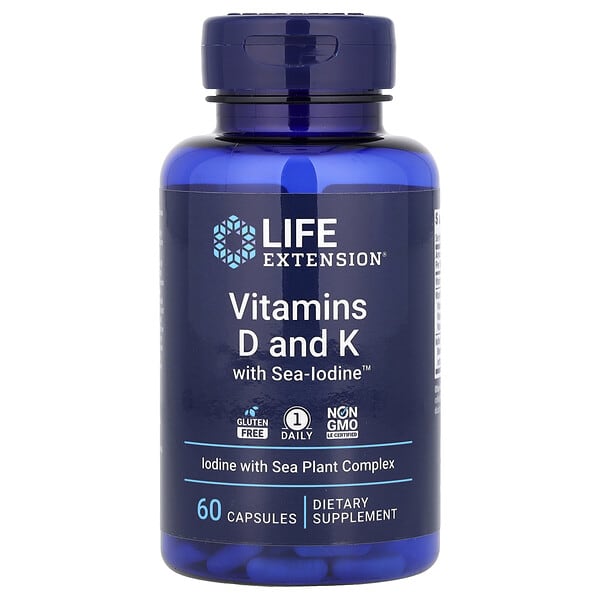Life Extension, Sea-Iodine™ 함유 비타민D 및 K, 캡슐 60정