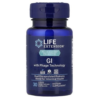 Life Extension, Florassist, пробиотик для ЖКТ с фаговой технологией, 30 вегетарианских капсул с жидкостью