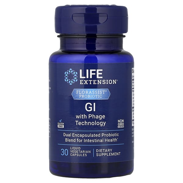 Life Extension Florassist® Probiotic, GI with Phage Technology, 30 Liquid Vegetarian Capsules