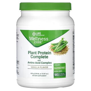 Life Extension, Wellness Code, Plant Protein Complete and Amino Acid Complex, Vanilla, 0.99 lb (450 g)