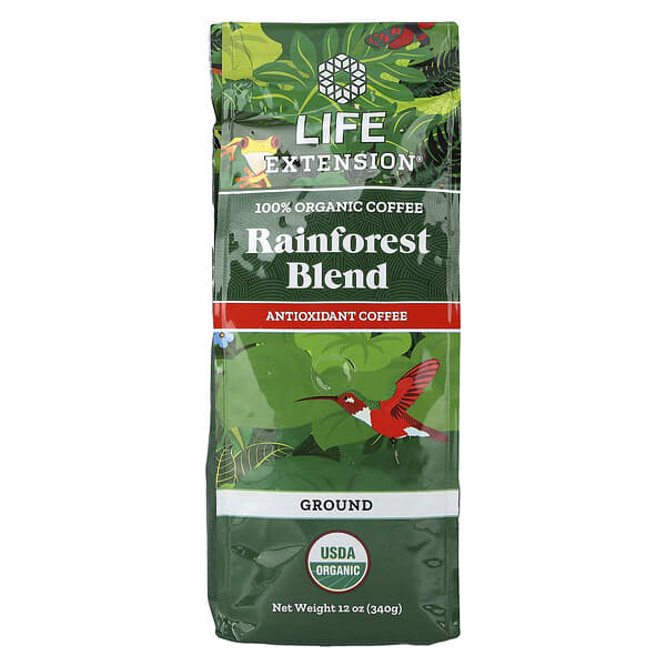 Life Extension, 100% organiczna kawa, mieszanka z lasu deszczowego, mielona, 340 g