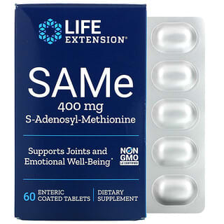 Life Extension, SAMe, S-adenosil-metionina, 400 mg, 60 comprimidos con recubrimiento entérico