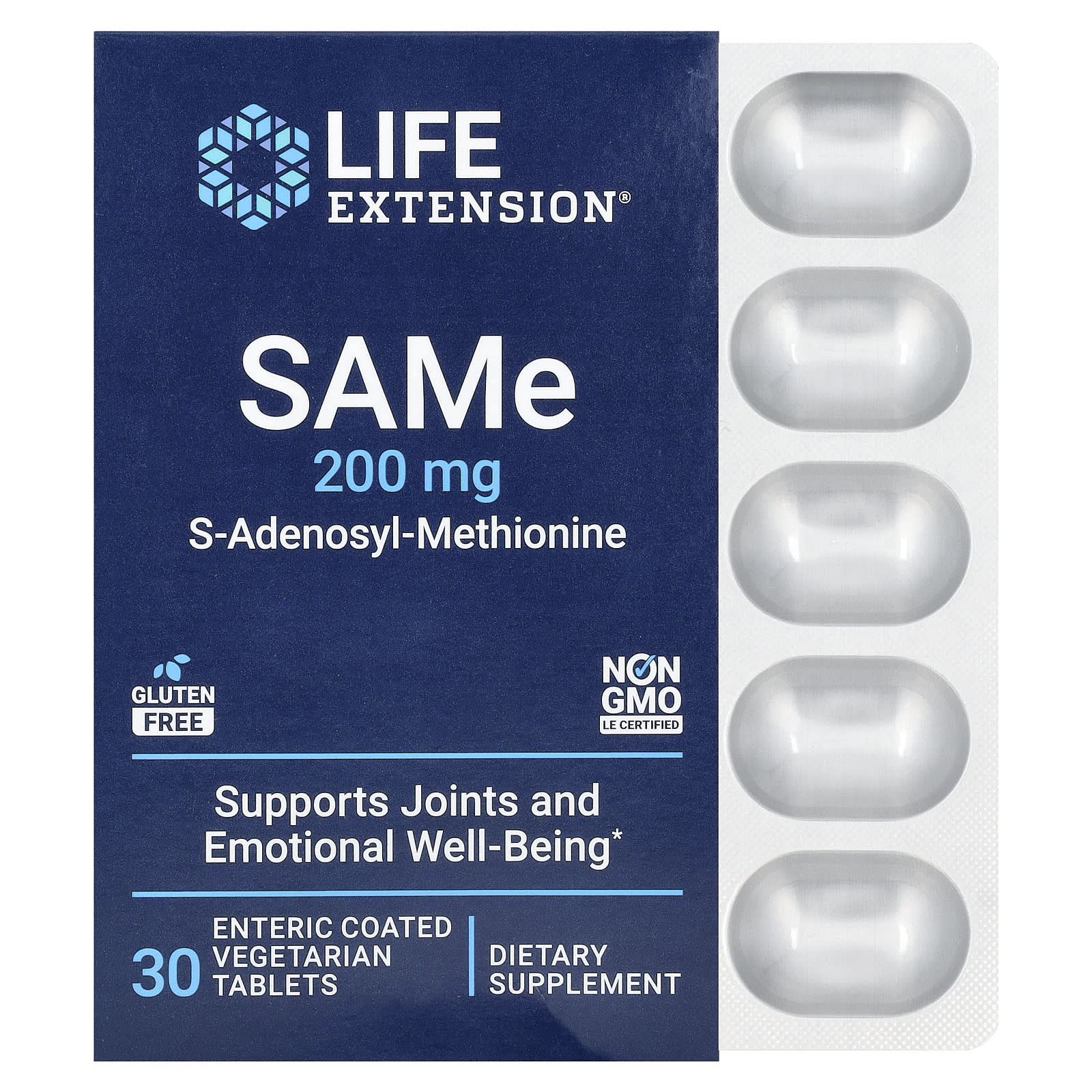 SAMe（S-アデノシル-メチオニン）、200mg、腸溶性植物性タブレット30粒