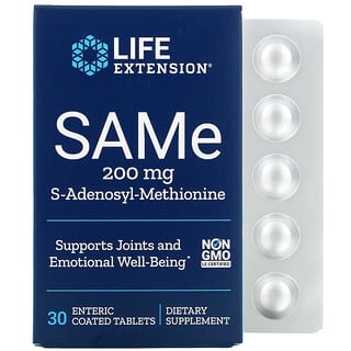 Life Extension, SAMe, S-adenosil-metionina, 200 mg, 30 comprimidos con recubrimiento entérico